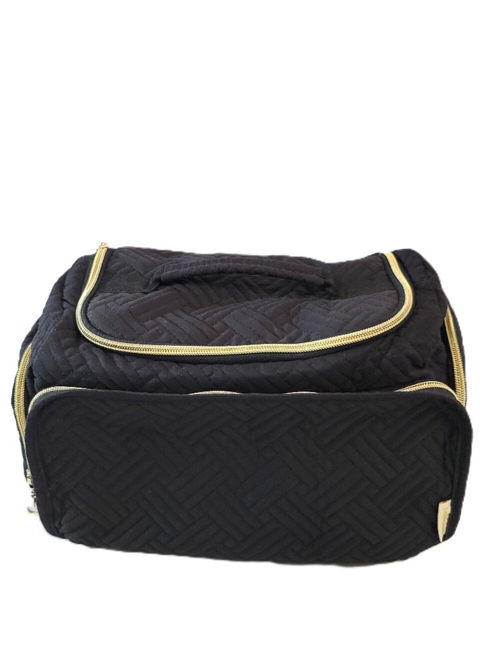 BAGSMART Toiletry Bag - Black Quilted Travel Makeup Organizer with Gold Zippers